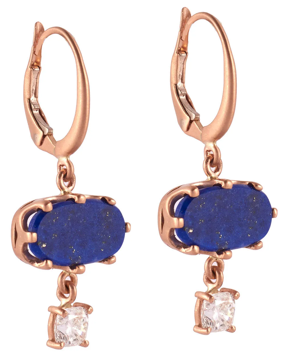14k Rose Gold Diamond and Lapis Drop Earrings