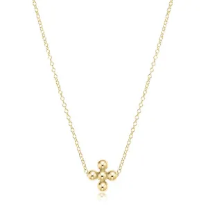 16" Necklace Gold - Classic Beaded Signature Cross Gold - 3mm Bead Gold
