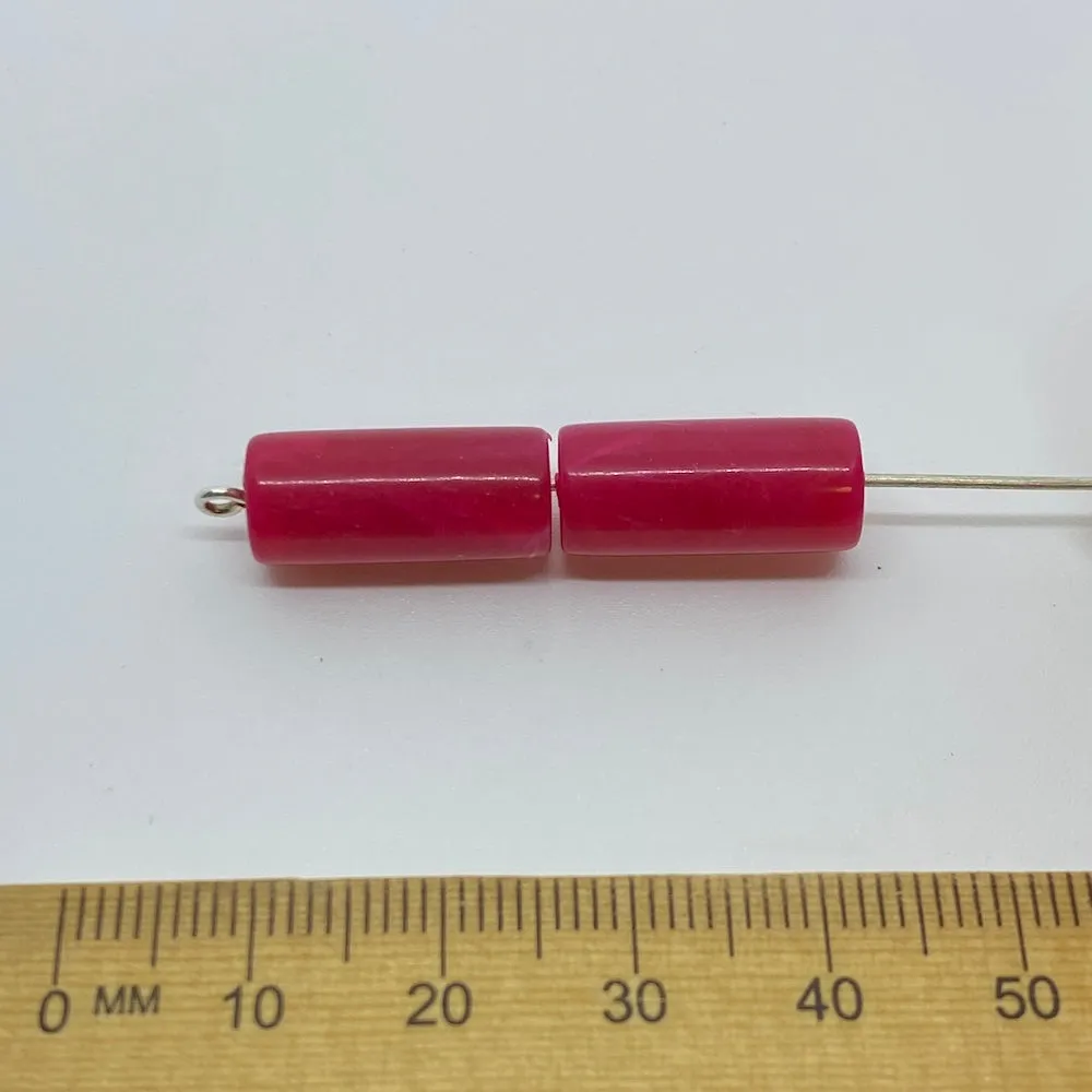 18x8mm Tube (10) - Pink - Vintage Opaque Marbled Effect Beads