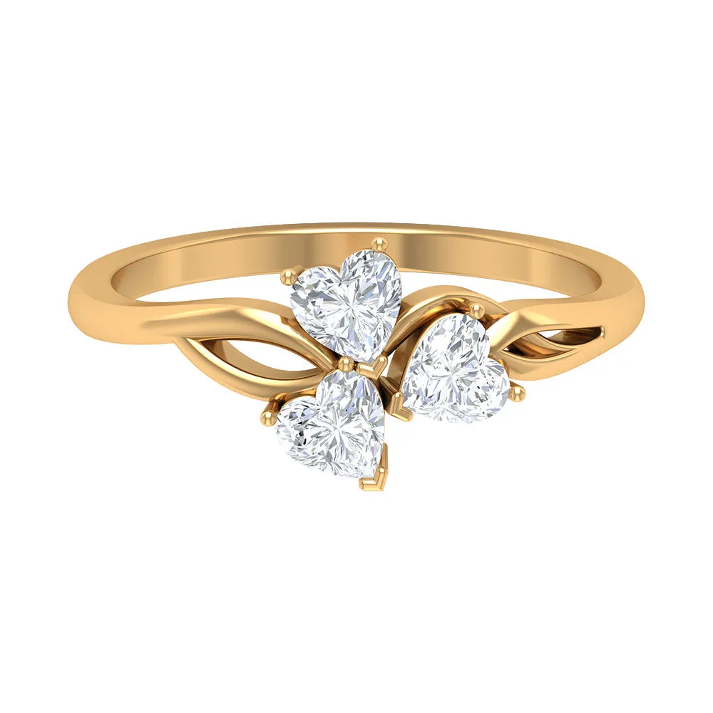 3/4 CT Heart Shape Zircon Three Stone Gold Ring
