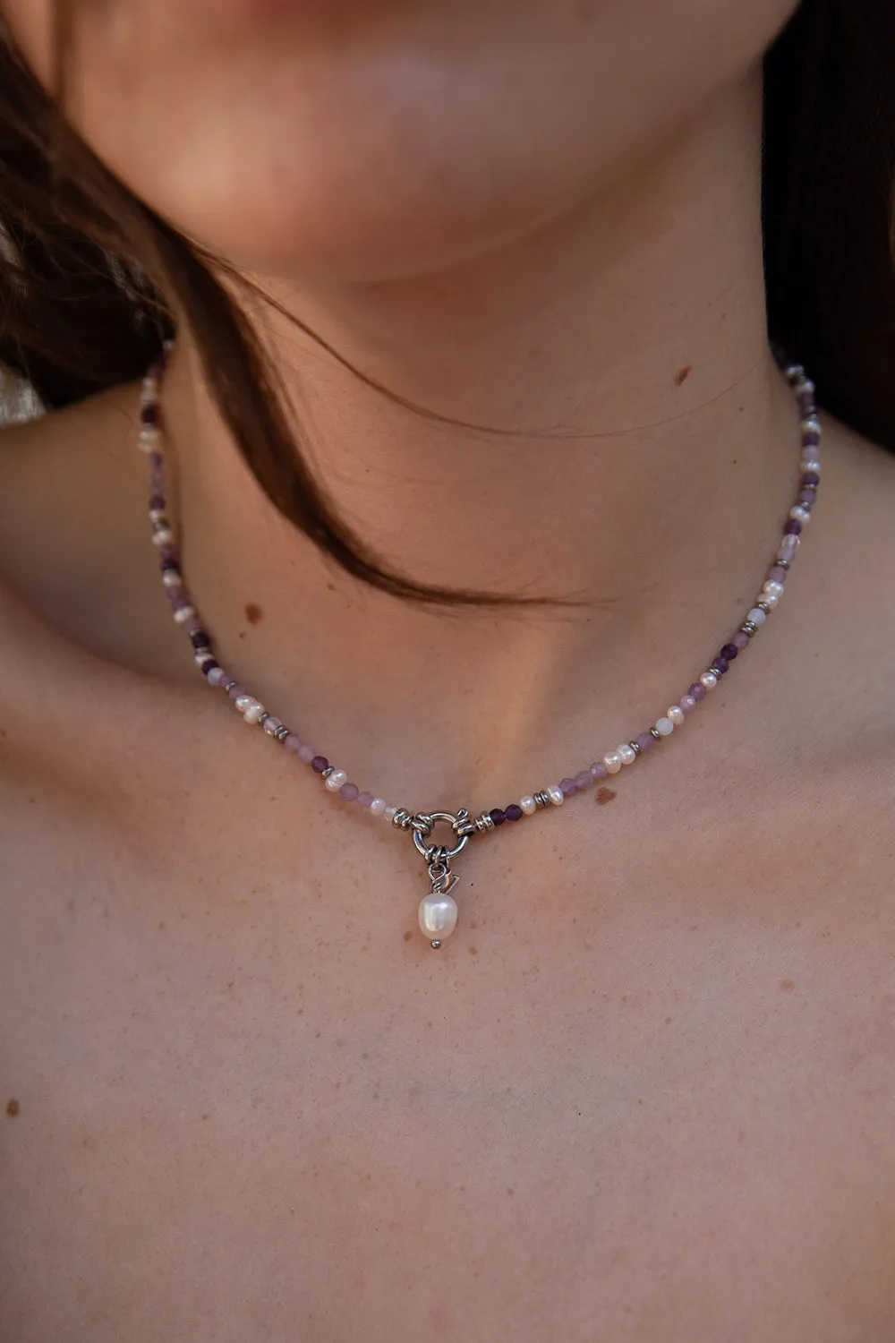 Amalfi Lilac Bead Necklace Silver