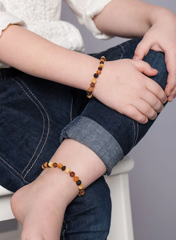 Baltic Amber Teething Necklace & Bracelet For Children / Multicolour / Raw Unpolished / Extra Effective