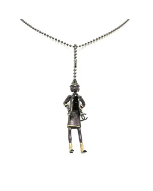 Enamel Pendant Necklace with Silver-Tone Beaded Chain