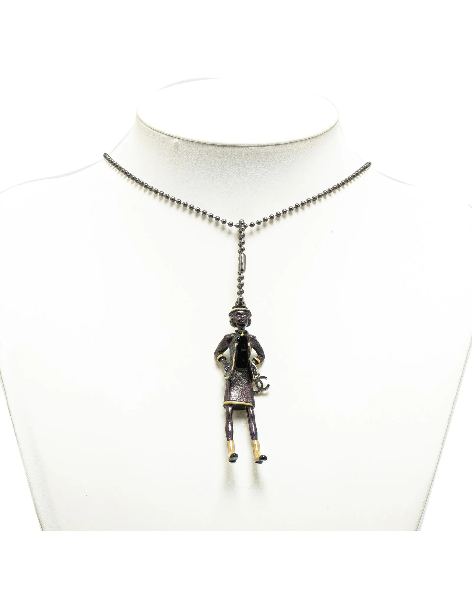 Enamel Pendant Necklace with Silver-Tone Beaded Chain