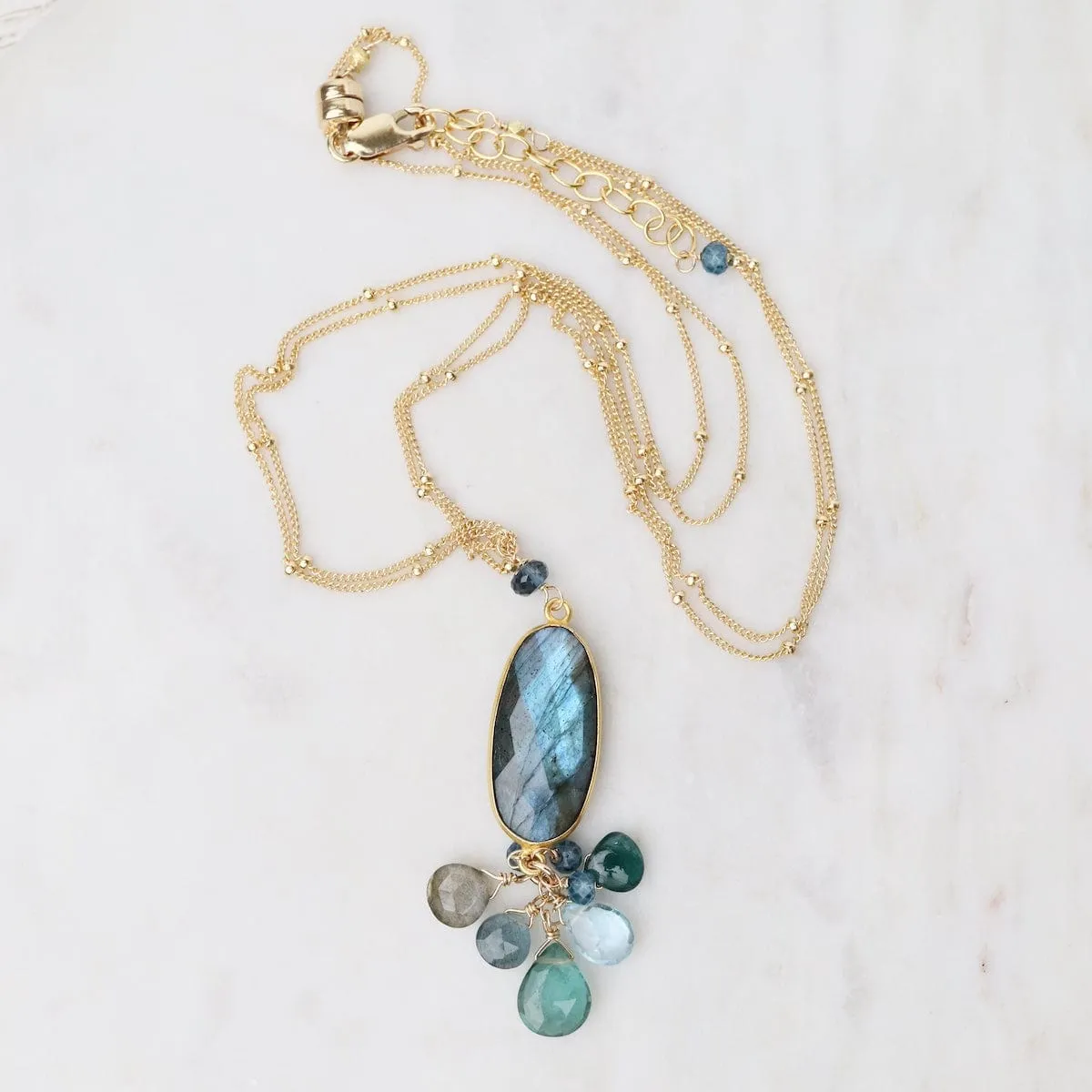 Gold Bezel Oval Labradorite Pendant Necklace