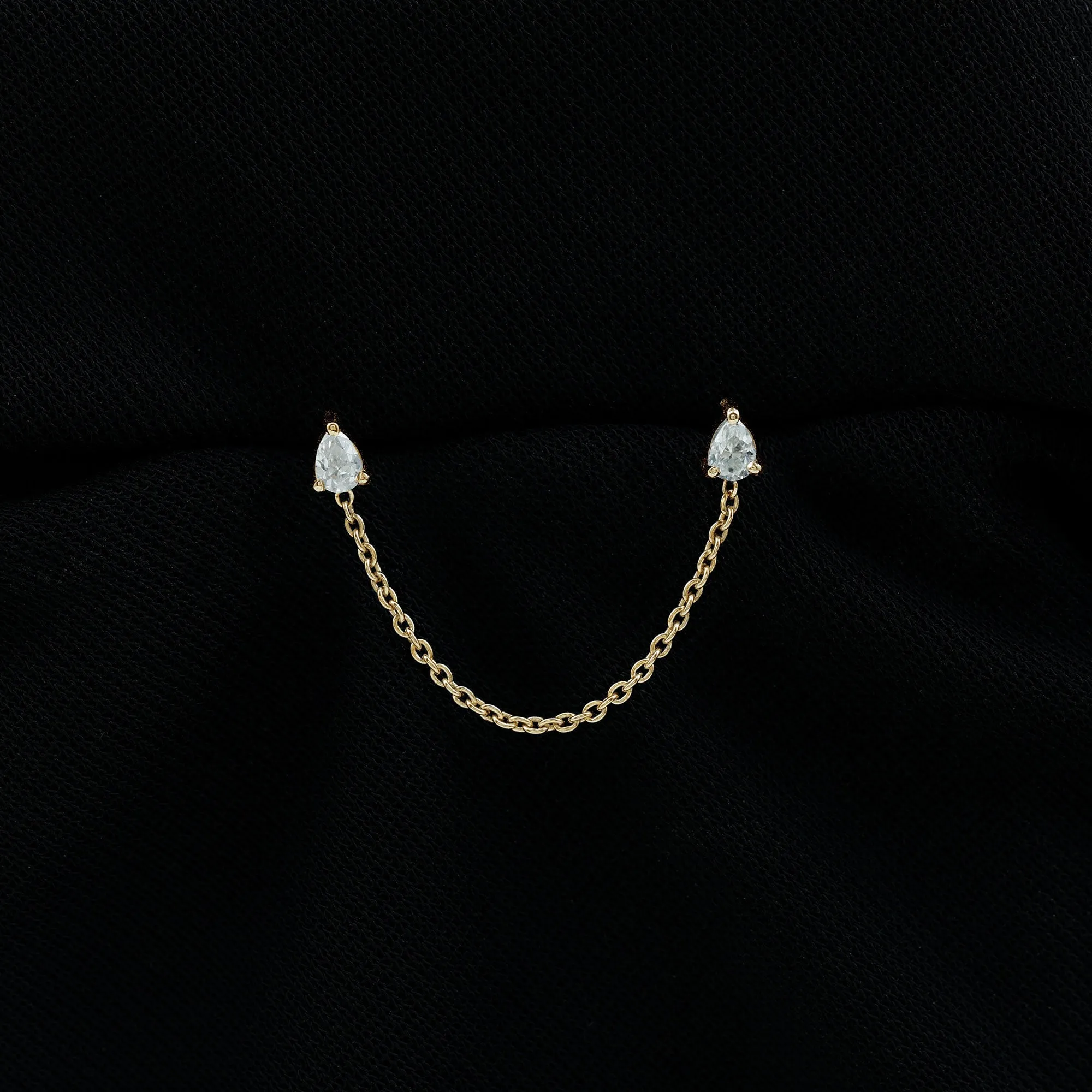 Pear Moissanite Double Piercing Earring with Dangling Chain
