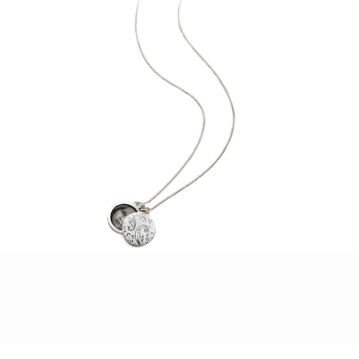 Round Floral Half-Locket Necklace