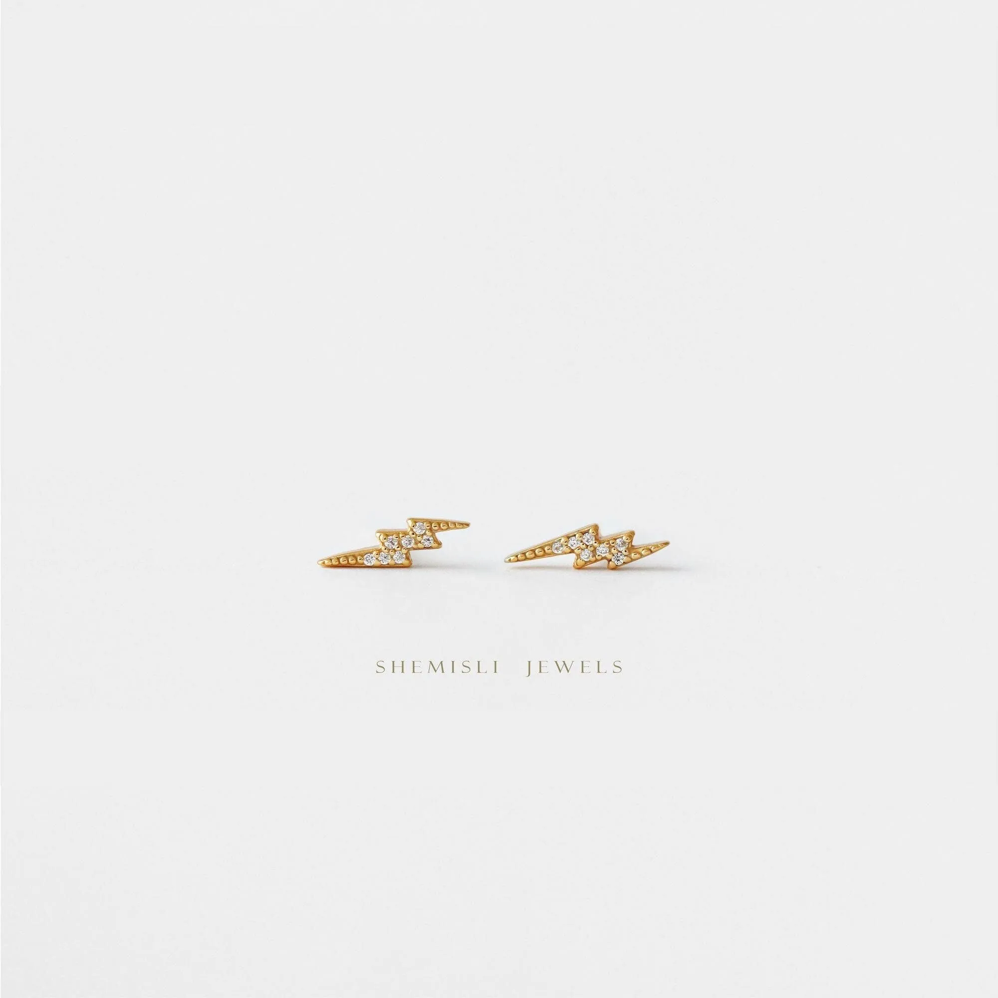 Tiny Lightning CZ Stud Earrings, Gold, Silver - SS116 LR